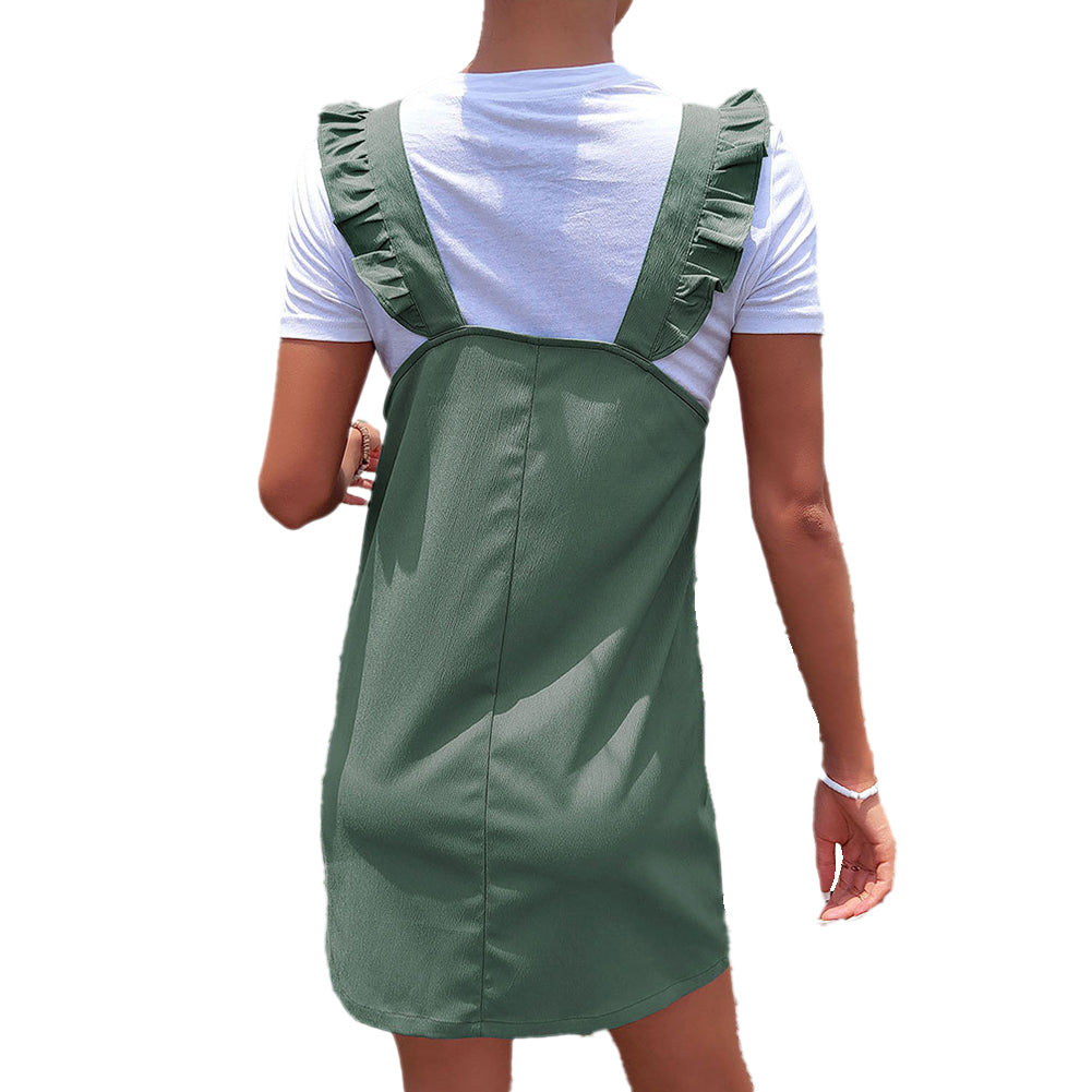YESFASHION Suspender Skirt Summer Ruffled Solid Color Sleeveless Dress