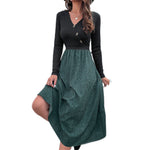 YESFASHION Women Clothing Long-sleeved Mosaic Dress