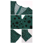 YESFASHION Women Clothing Green Long-sleeved Leopard Dress