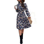 YESFASHION Spring Long-sleeved Lapel Pleated Women Dress PBY-10GF