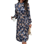 YESFASHION Women New Long Sleeve Printed Lapel Spring Dress