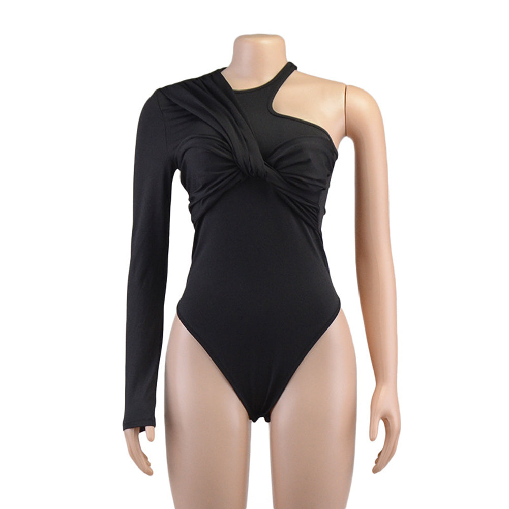 YESFASHION New Sexy One-shoulder Pleated Jumpsuit Tops