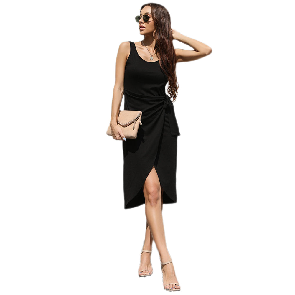 YESFASHION Suspenders Pleated T-shirt Dress