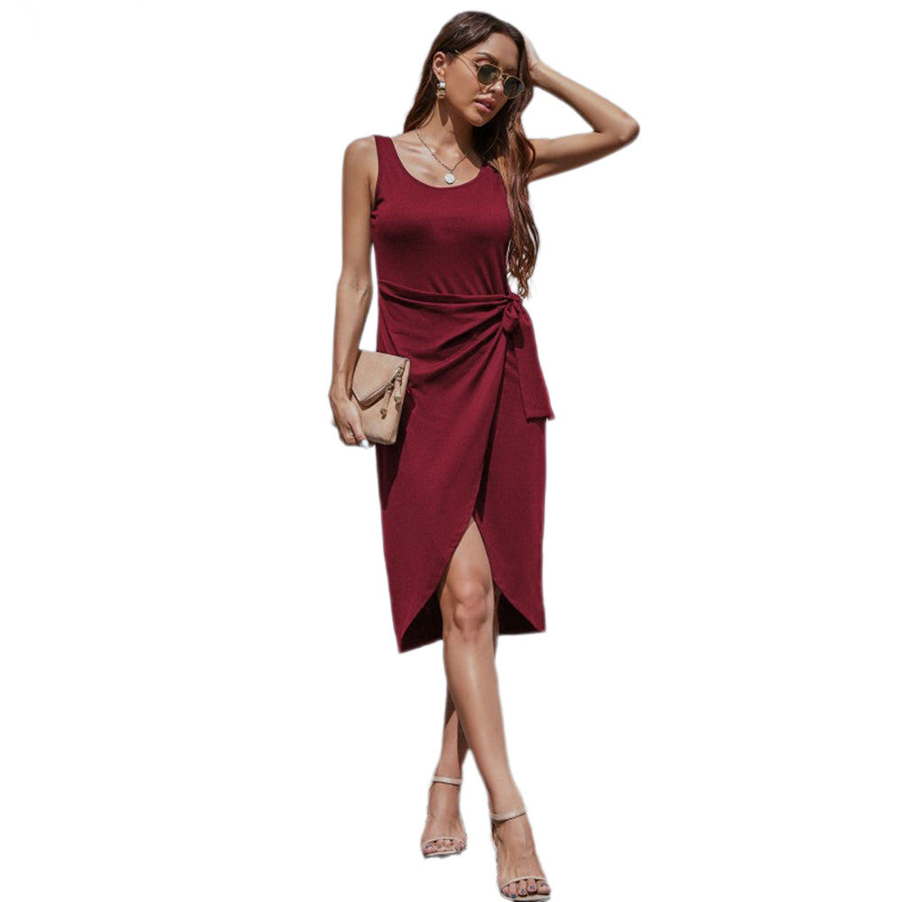 YESFASHION Suspenders Pleated T-shirt Dress