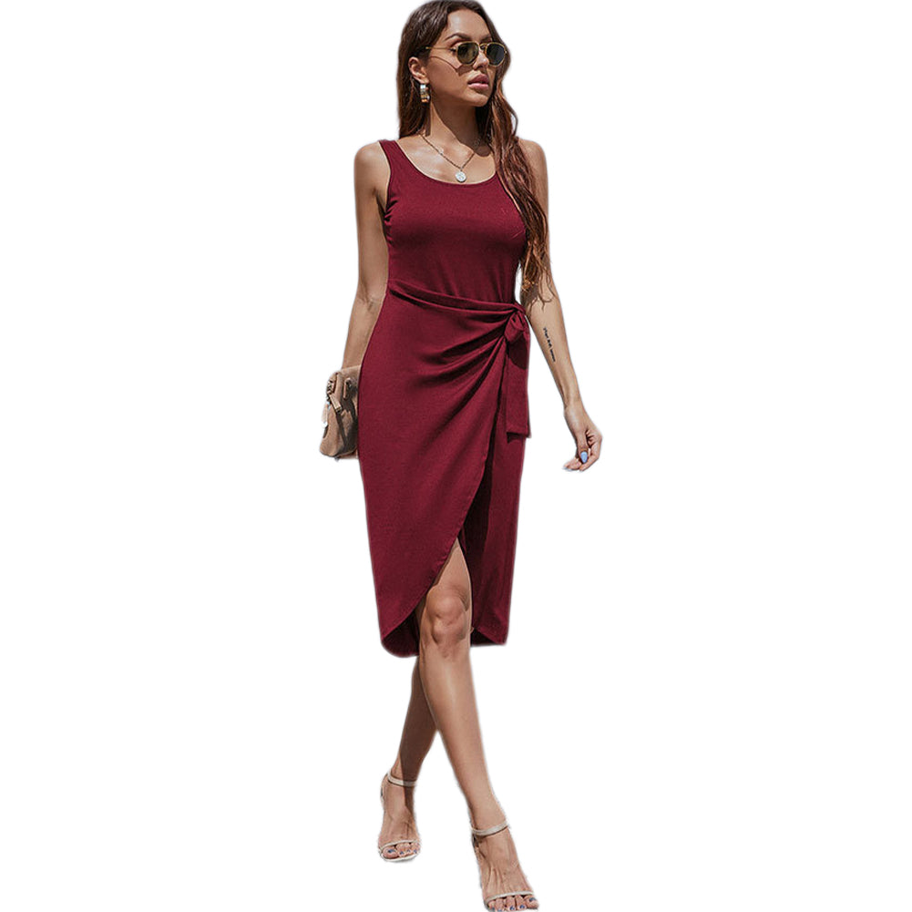 YESFASHION Suspenders Pleated T-shirt Dress