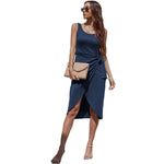 YESFASHION Suspenders Pleated T-shirt Dress