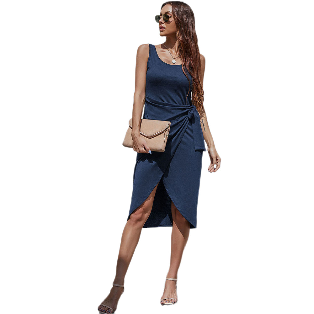 YESFASHION Suspenders Pleated T-shirt Dress