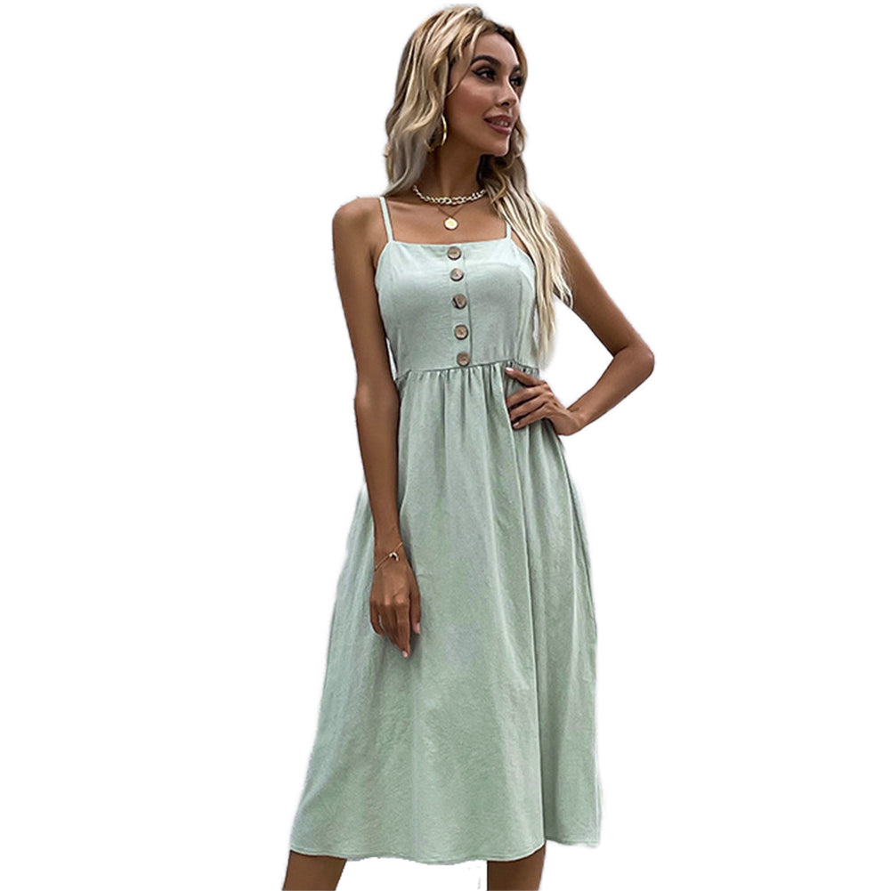YESFASHION Cotton And Linen Suspenders Sleeveless Open Back Dress