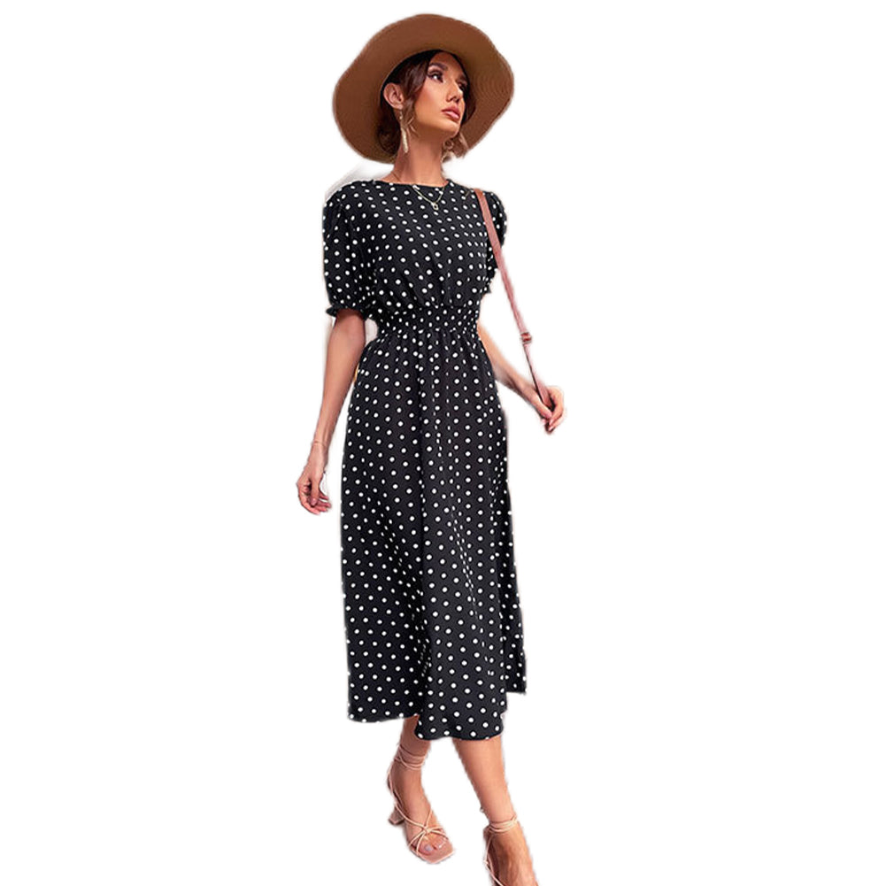 YESFASHION New Hot Style Mid-length Skirt Retro Polka-dot Dress