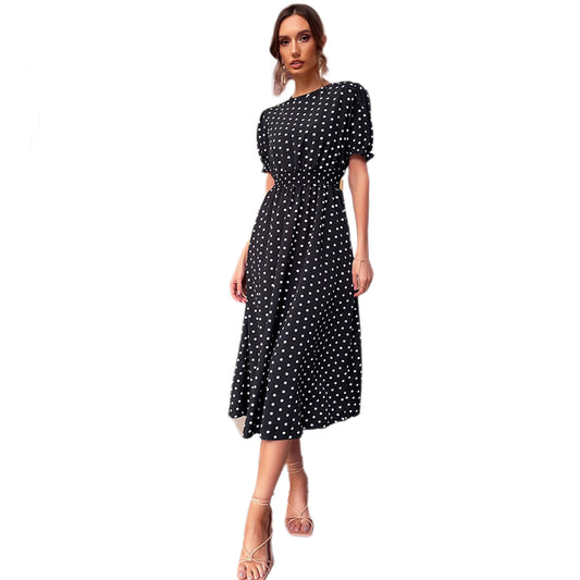 YESFASHION New Hot Style Mid-length Skirt Retro Polka-dot Dress