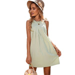 YESFASHION Women Casual Pleated Cotton And Linen Sleeveless Dress
