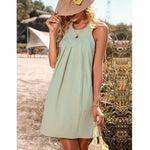 YESFASHION Women Casual Pleated Cotton And Linen Sleeveless Dress