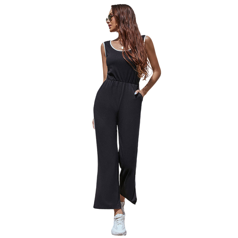 YESFASHION Women Solid Color Sleeveless Vest Jumpsuit