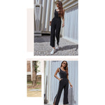 YESFASHION Women Solid Color Sleeveless Vest Jumpsuit