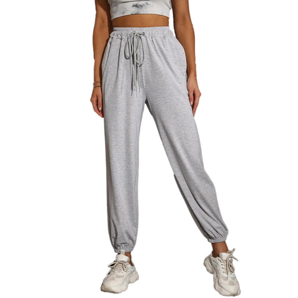 YESFASHION Casual High Waist Sports Trousers Elastic Cropped Pants