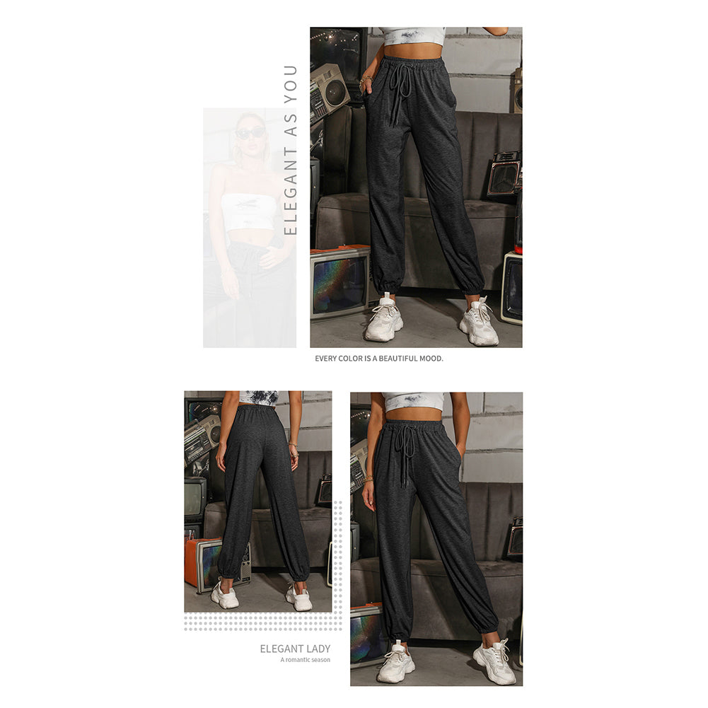 YESFASHION Casual High Waist Sports Trousers Elastic Cropped Pants