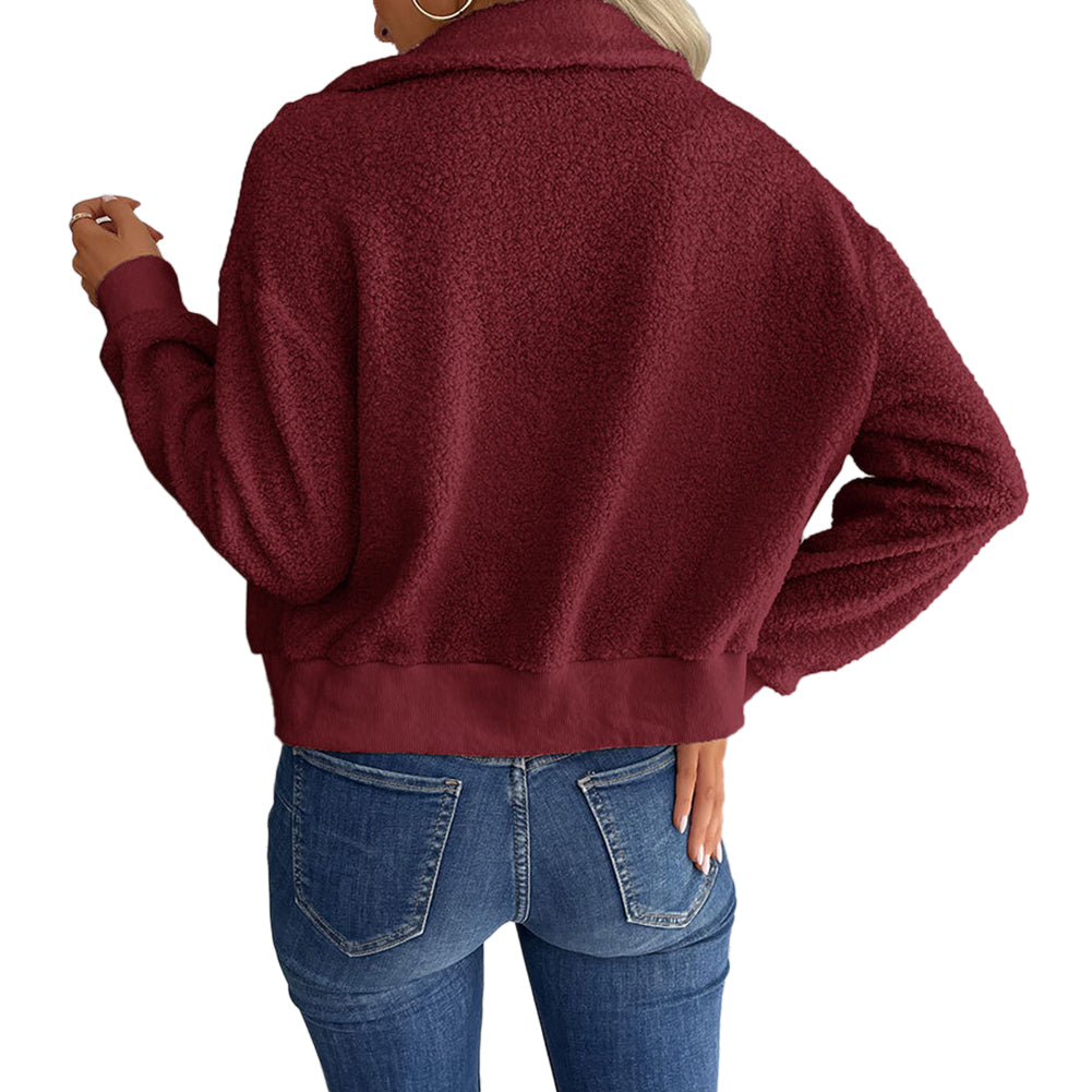 YESFASHION Women Coats Long-sleeved Coats Lapel Lambswool Jacket