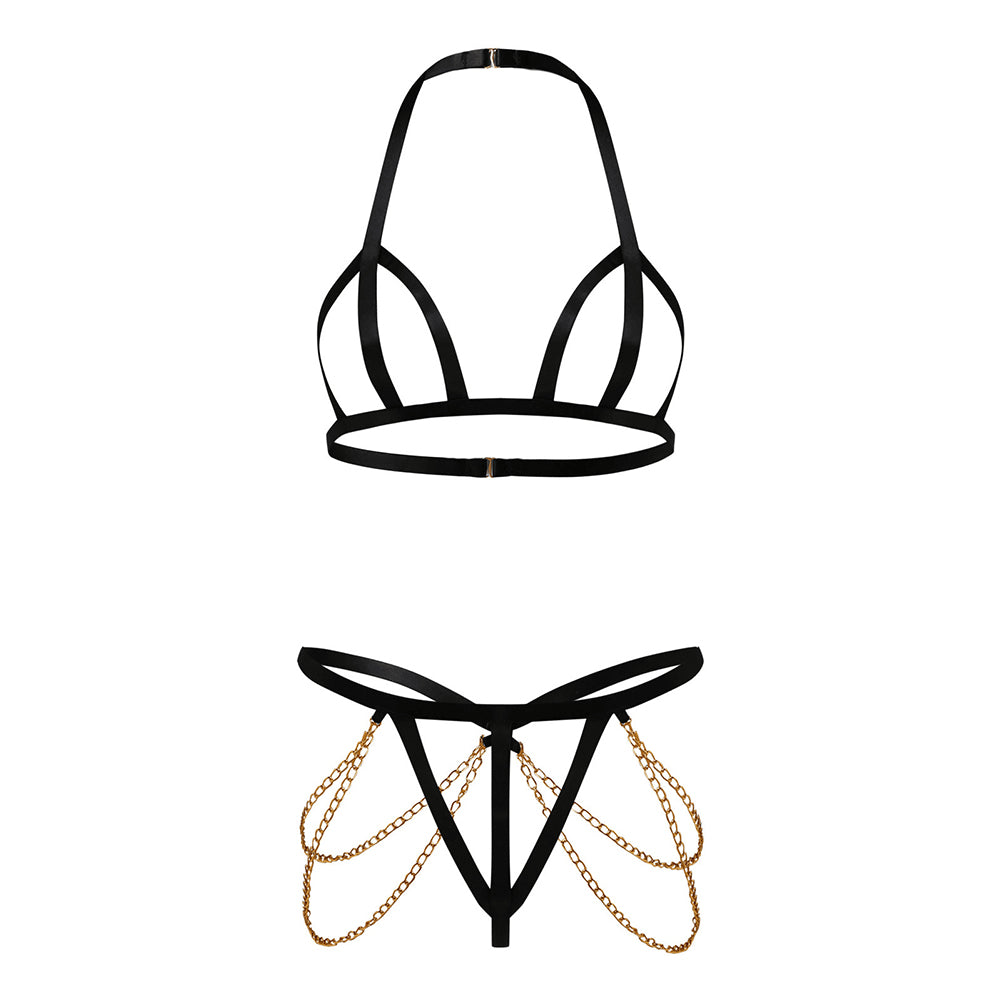 YESFASHION Sexy Underwear New Hollow Ribbon Three-point Pajamas