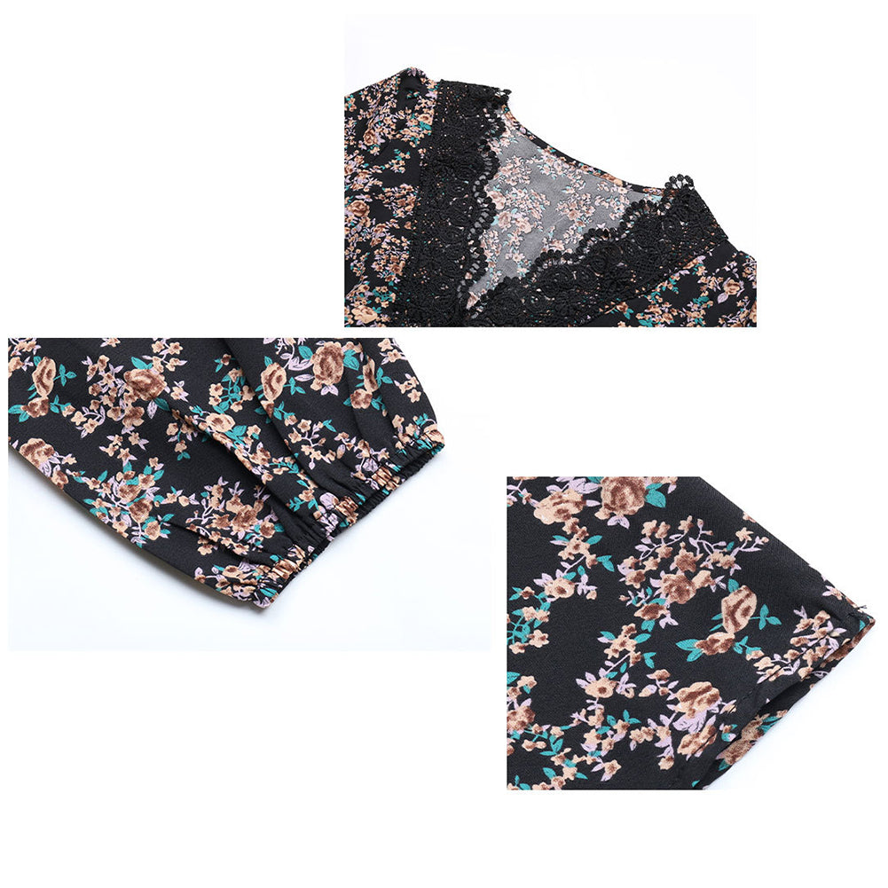 YESFASHION Women Clothing New Lace V-neck Slim Stitching Dress