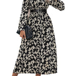 YESFASHION Women Long-sleeved Half-high Collar Printed Dress