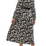 YESFASHION Women Long-sleeved Half-high Collar Printed Dress