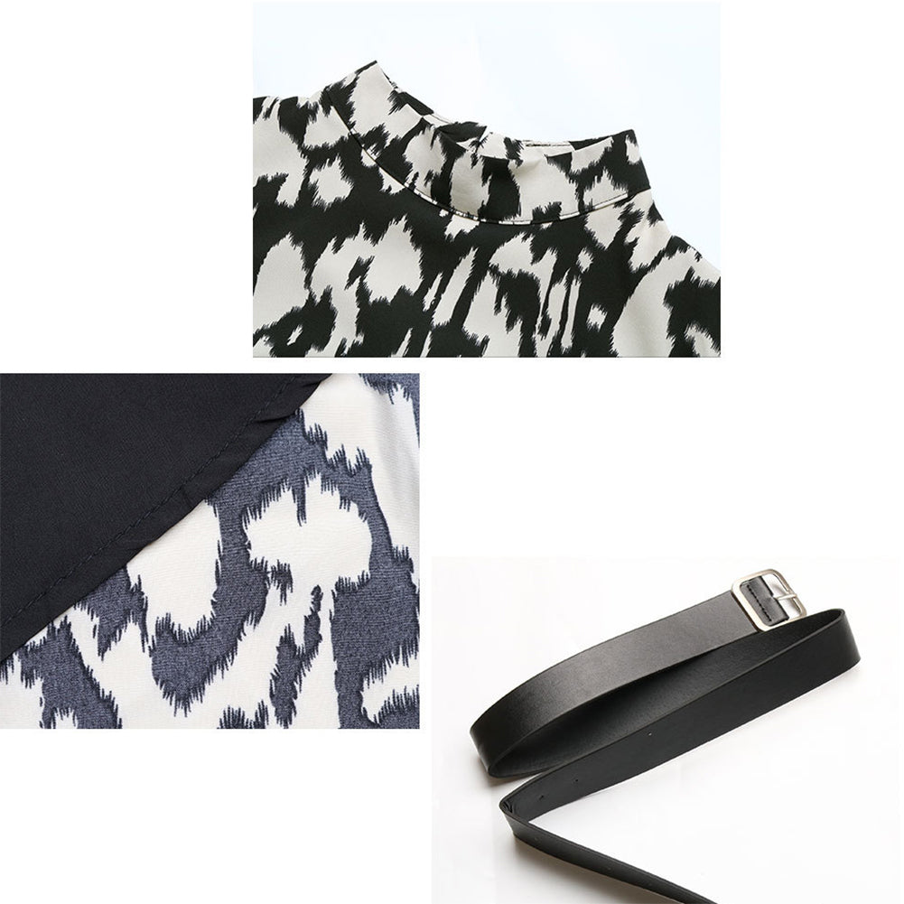 YESFASHION Women Long-sleeved Half-high Collar Printed Dress