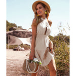 YESFASHION Sexy Hollow Solid Color Halter Strap Halter Neck Dress