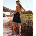 YESFASHION Sexy Hollow Solid Color Halter Strap Halter Neck Dress