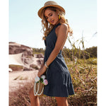 YESFASHION Sexy Hollow Solid Color Halter Strap Halter Neck Dress