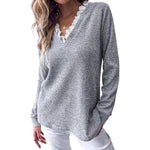 YESFASHION Loose Pullover Tops V-neck Long-sleeved T-shirt