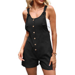 YESFASHION Women Solid Color Cotton Linen Overalls