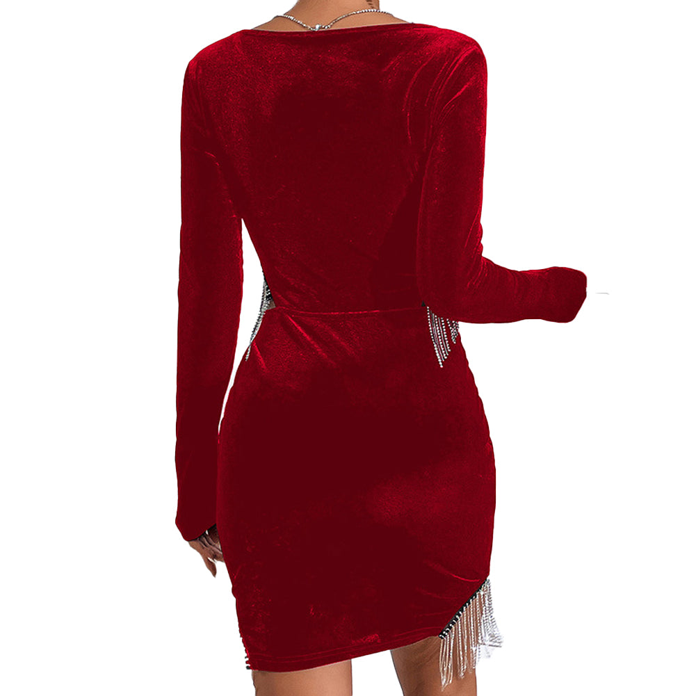 YESFASHION Ladies Sexy Long Sleeve Velvet Dress PBY-10LJ