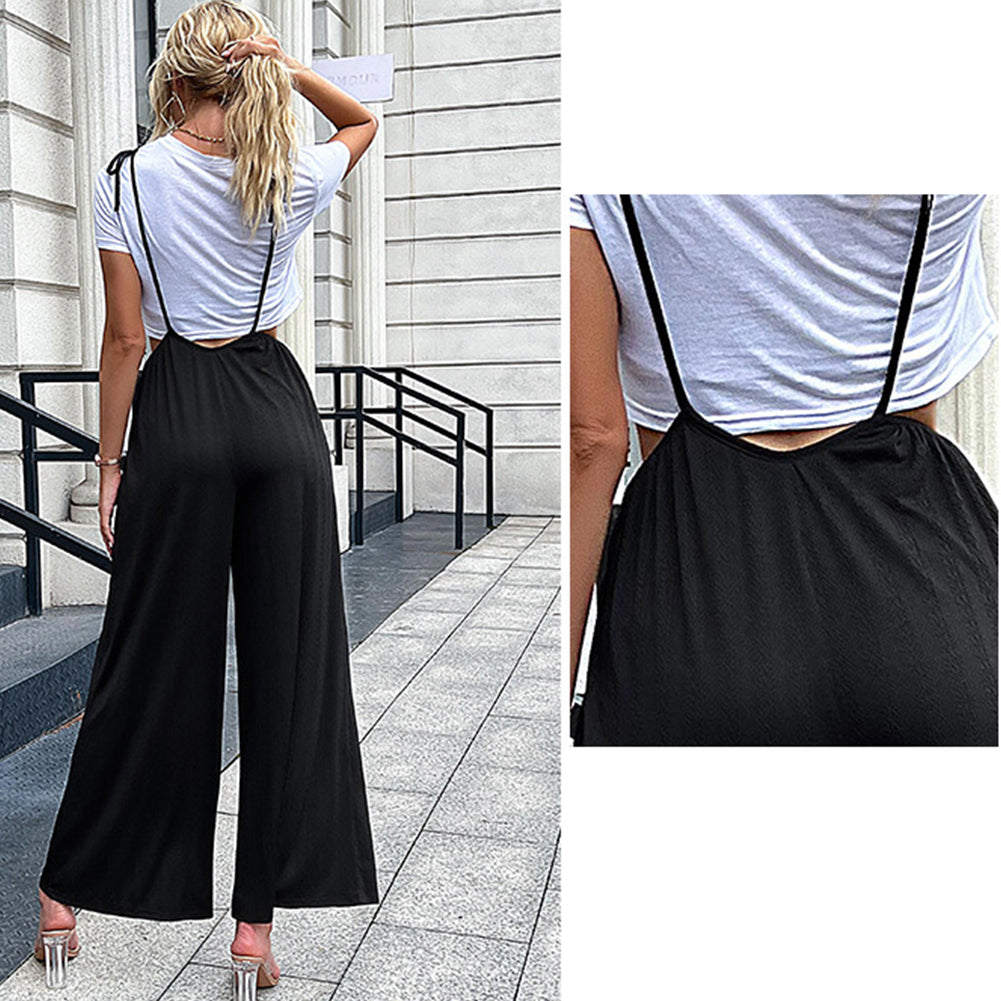 YESFASHION Women Pants Casual Suspenders Wide-leg Jumpsuit