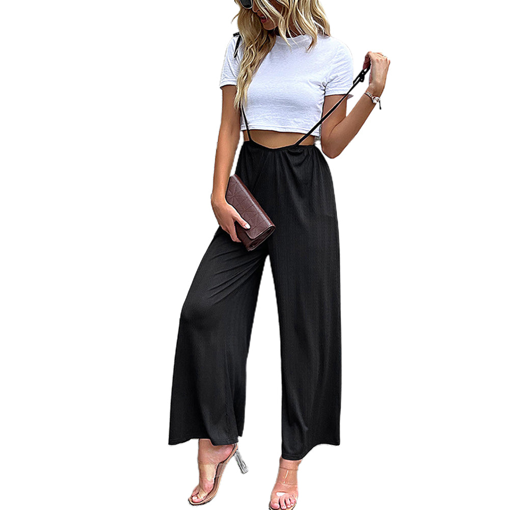 YESFASHION Women Pants Casual Suspenders Wide-leg Jumpsuit