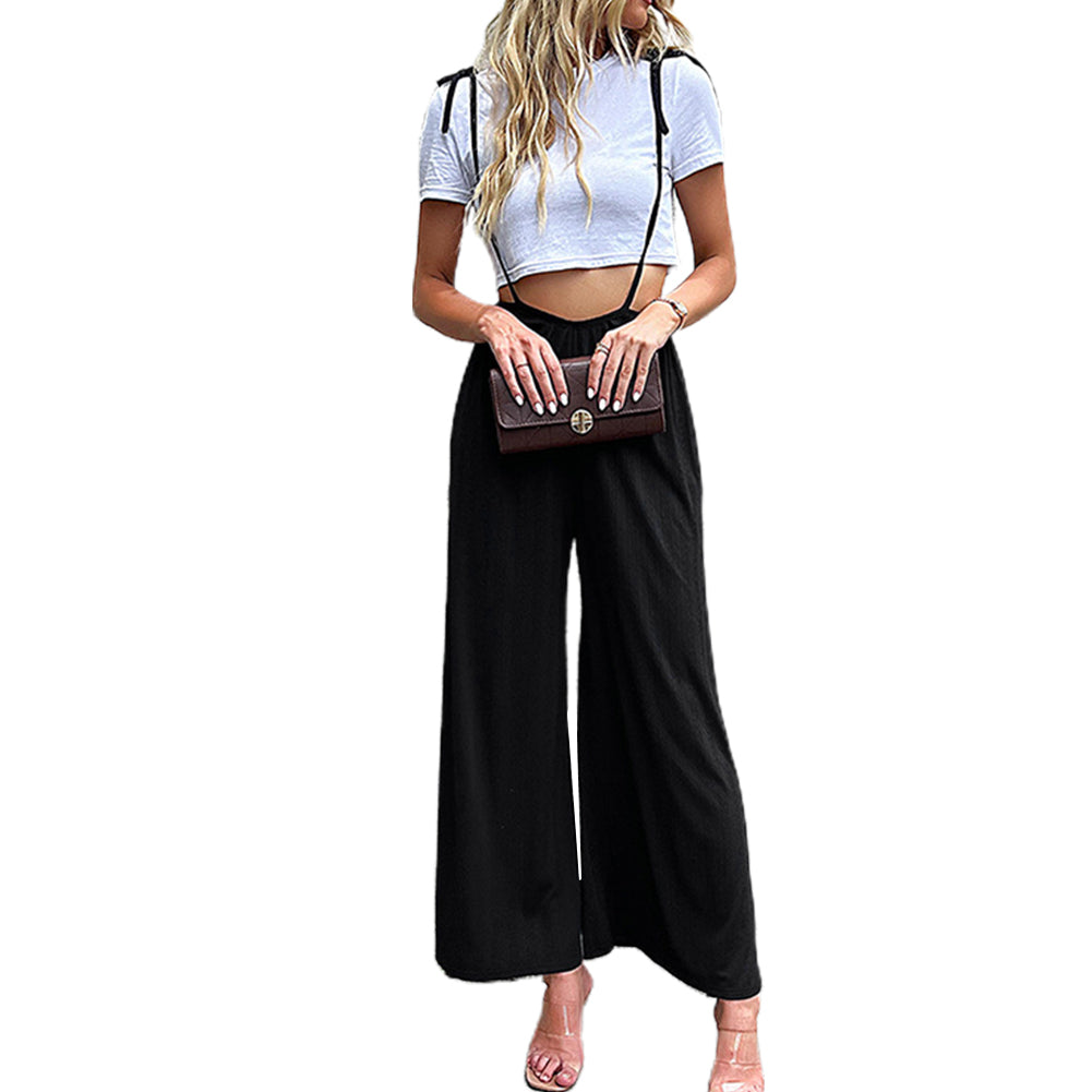 YESFASHION Women Pants Casual Suspenders Wide-leg Jumpsuit