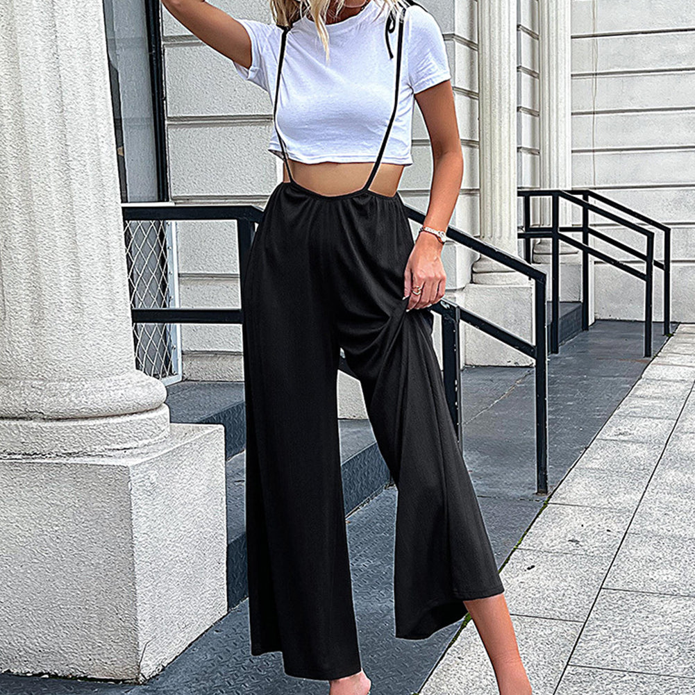 YESFASHION Women Pants Casual Suspenders Wide-leg Jumpsuit