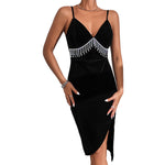 YESFASHION Backless Sexy Suspenders Diamond Tassel Ladies Party Dress