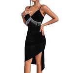 YESFASHION Backless Sexy Suspenders Diamond Tassel Ladies Party Dress