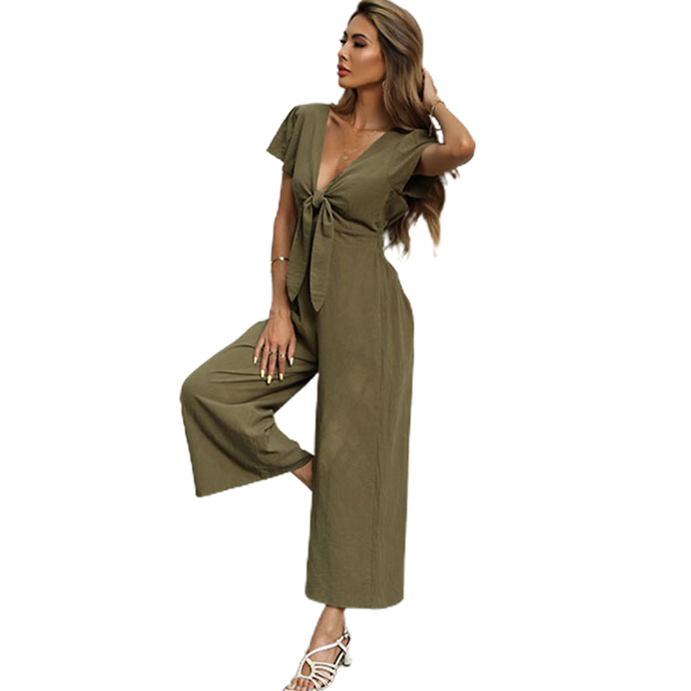 YESFASHION New Sexy Nine-point Cotton Linen Wide-leg Casual Jumpsuit