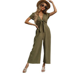 YESFASHION New Sexy Nine-point Cotton Linen Wide-leg Casual Jumpsuit