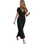 YESFASHION New Sexy Nine-point Cotton Linen Wide-leg Casual Jumpsuit