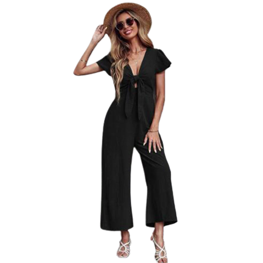 YESFASHION New Sexy Nine-point Cotton Linen Wide-leg Casual Jumpsuit