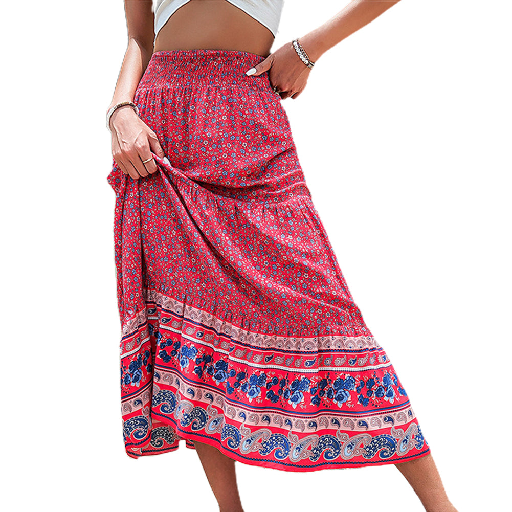 YESFASHION Women Bohemian Skirt Positioning Printed Floral Skirt