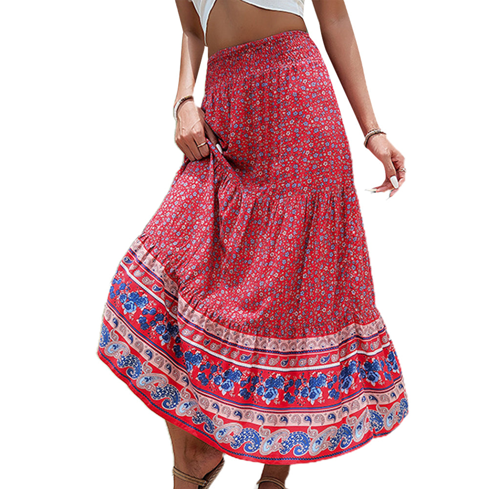 YESFASHION Women Bohemian Skirt Positioning Printed Floral Skirt