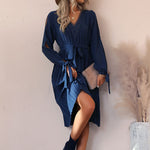 YESFASHION Women Temperament Hollow Long-sleeved Dress