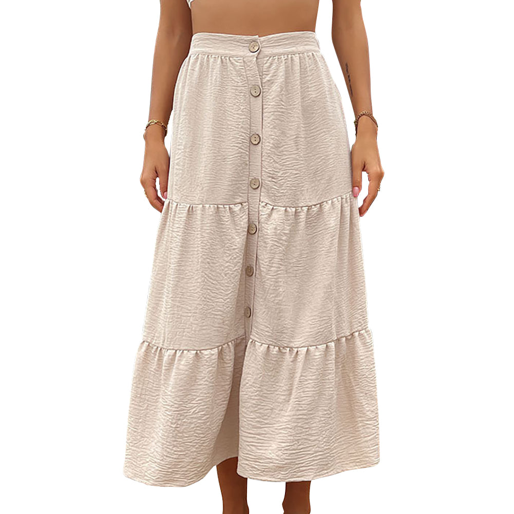 YESFASHION Women Casual Cake Dress Slit High Waist Skirt