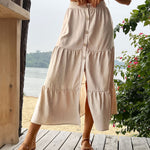 YESFASHION Women Casual Cake Dress Slit High Waist Skirt