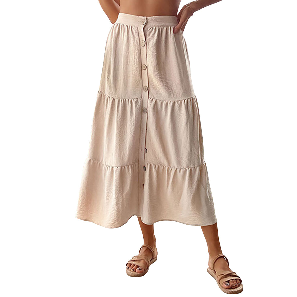 YESFASHION Women Casual Cake Dress Slit High Waist Skirt