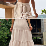 YESFASHION Women Casual Cake Dress Slit High Waist Skirt