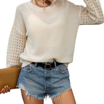 YESFASHION Fashion Thin Cutout Long-sleeved White Knit Sweaters